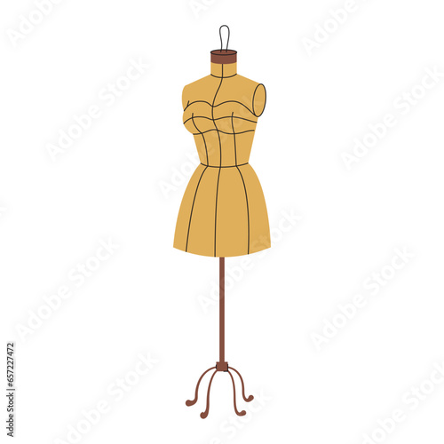 Mannequin, tailors dummy, women figure. Female body shape, textile model. Manikin on pole, stand. Sewing manequin, dressmaking torso. Flat graphic vector illustration isolated on white background
