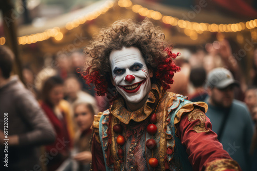 A person in a funny costume posing for photos at a carnival, adding to the festive atmosphere. Concept of carnival fun. Generative Ai. © Sebastian