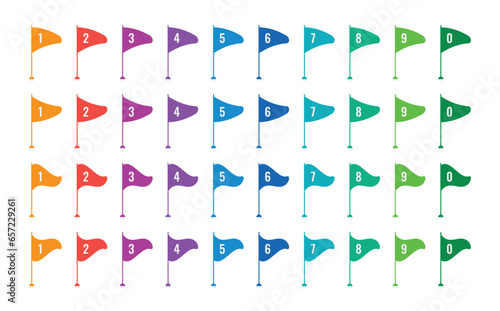0-9 numbers and colored flags. colored flags set