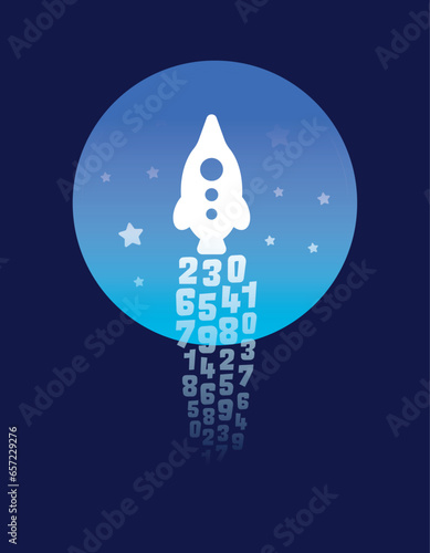 0-9 numbers and rocket concept. rocket, numbers and space