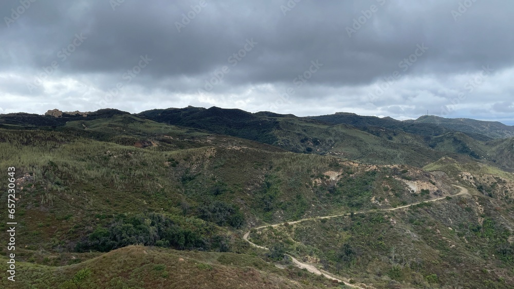 Cloudy skies and light rain in the Santa monica Mountains in Los Angeles, California, near Eagle Rock.