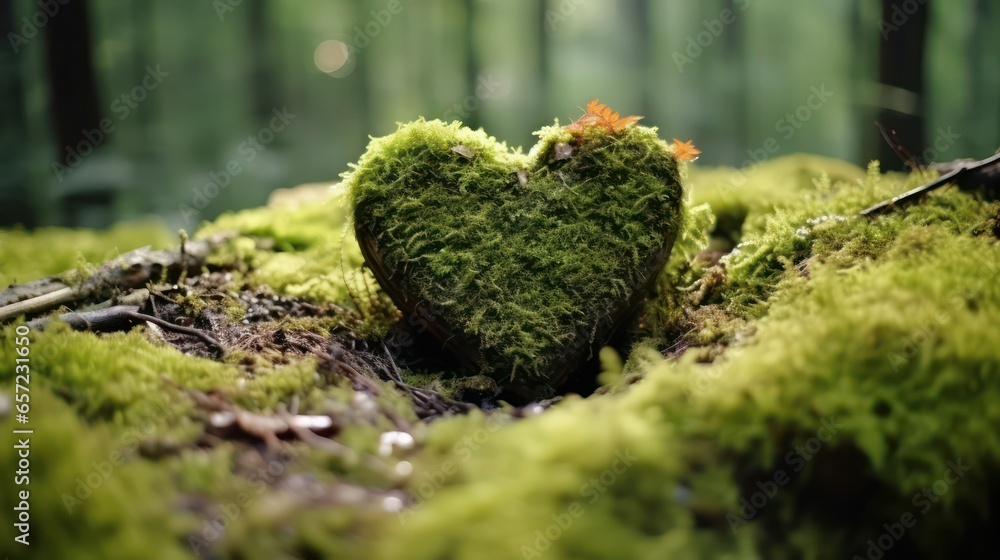 Heart shaped tree trunk covered with green moss in the forest, close up Heart shaped tree trunk covered with green moss in the forest, close up