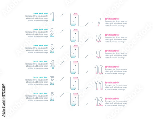 1-12 numbers infographic template. Business, internet, web, annual report, book, magazine infographic template. twelve step informational template