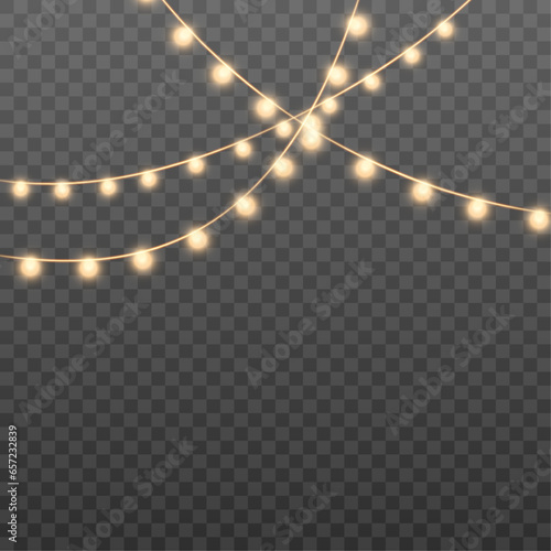 Christmas lights isolated on transparent background. Set of Christmas glowing garlands. For advertising invitations, web banners, postcards. Vector	
