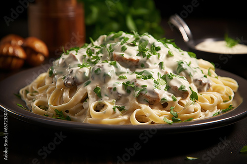 Mushroom Magic Delightful Pasta Infused with the Earthy Essence of Fresh Mushrooms, a Gastronomic Adventure Awaits. created with Generative AI