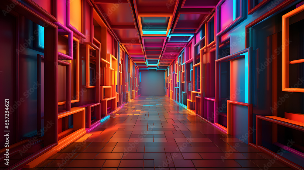 3d render of abstract geometric background. Futuristic corridor with neon lights. 3d render of abstract geometric background. Futuristic corridor with neon lights.