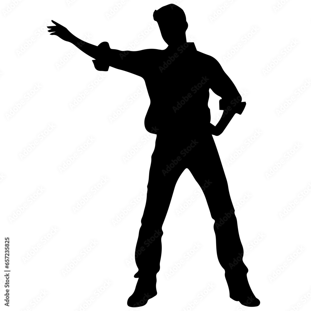 Vector silhouette of a man in a business suit standing, black color isolated on a white background