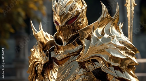 dragon knight with golden armor and gold sword.Generative AI