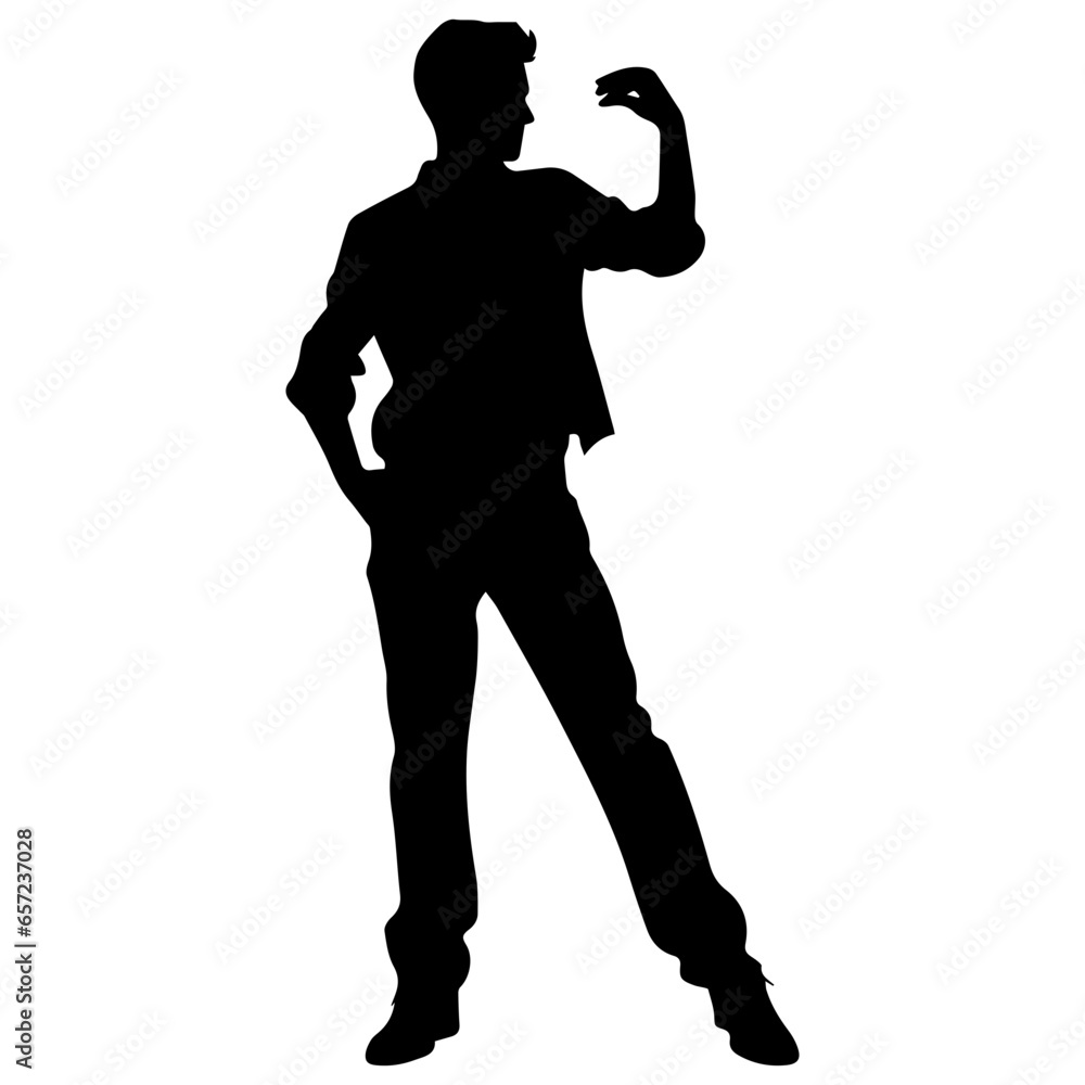 Vector silhouette of a man in a business suit standing, black color isolated on a white background