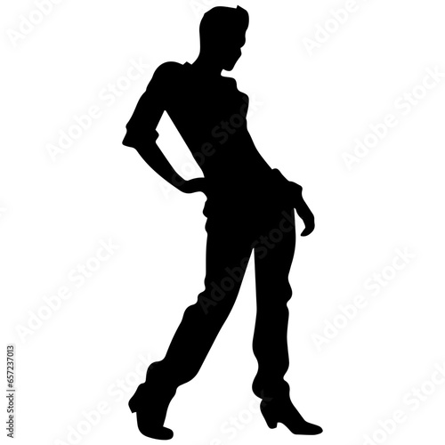 Vector silhouette of a man in a business suit standing, black color isolated on a white background © DLC Studio