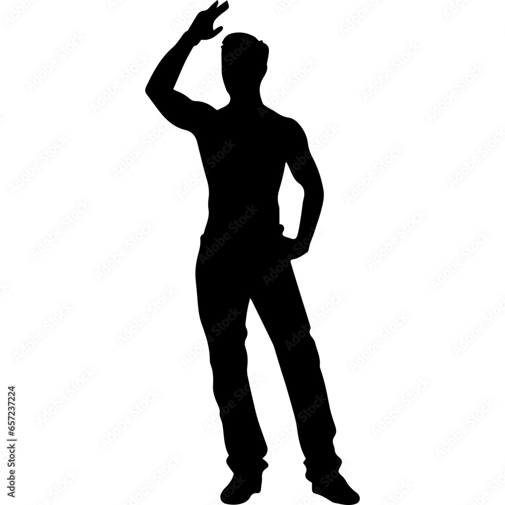 Vector silhouette of a man in a business suit standing, black color isolated on a white background