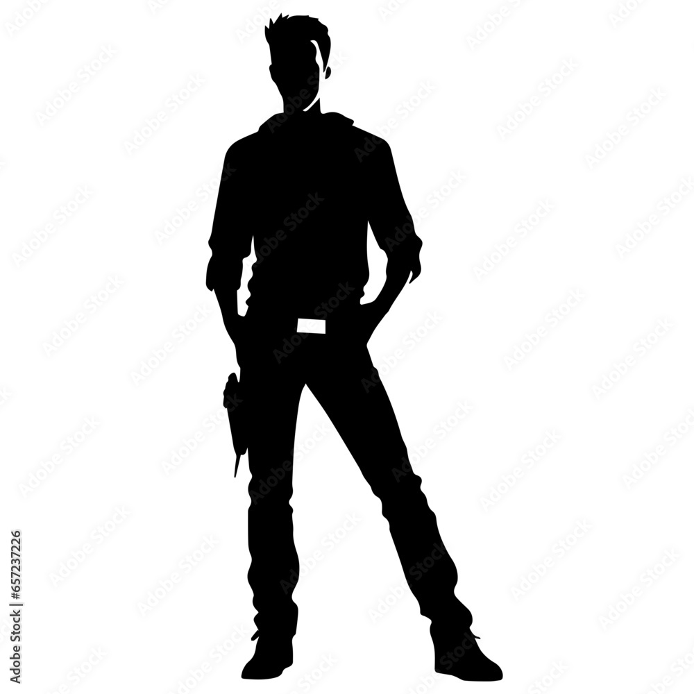 Vector silhouette of a man in a business suit standing, black color isolated on a white background