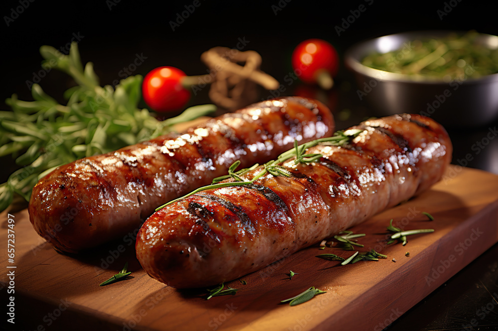 Savory Delights Succulent Pork Sausage, a Taste Sensation for Sausage Lovers. created with Generative AI Savory Delights Succulent Pork Sausage, a Taste Sensation for Sausage Lovers. created with Generative AI