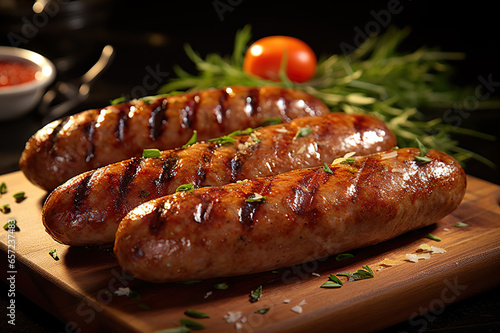 Savory Delights Succulent Pork Sausage, a Taste Sensation for Sausage Lovers. created with Generative AI