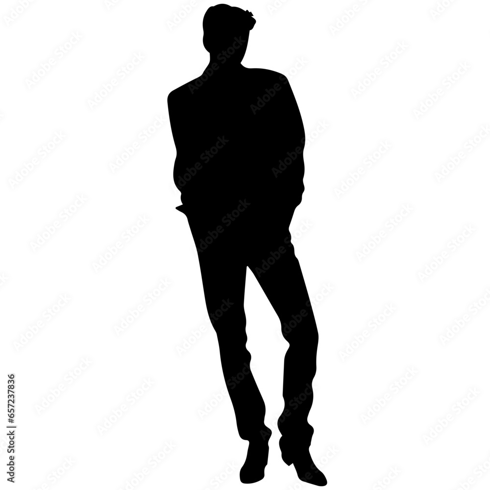 Vector silhouette of a man in a business suit standing, black color isolated on a white background Vector silhouette of a man in a business suit standing, black color isolated on a white background