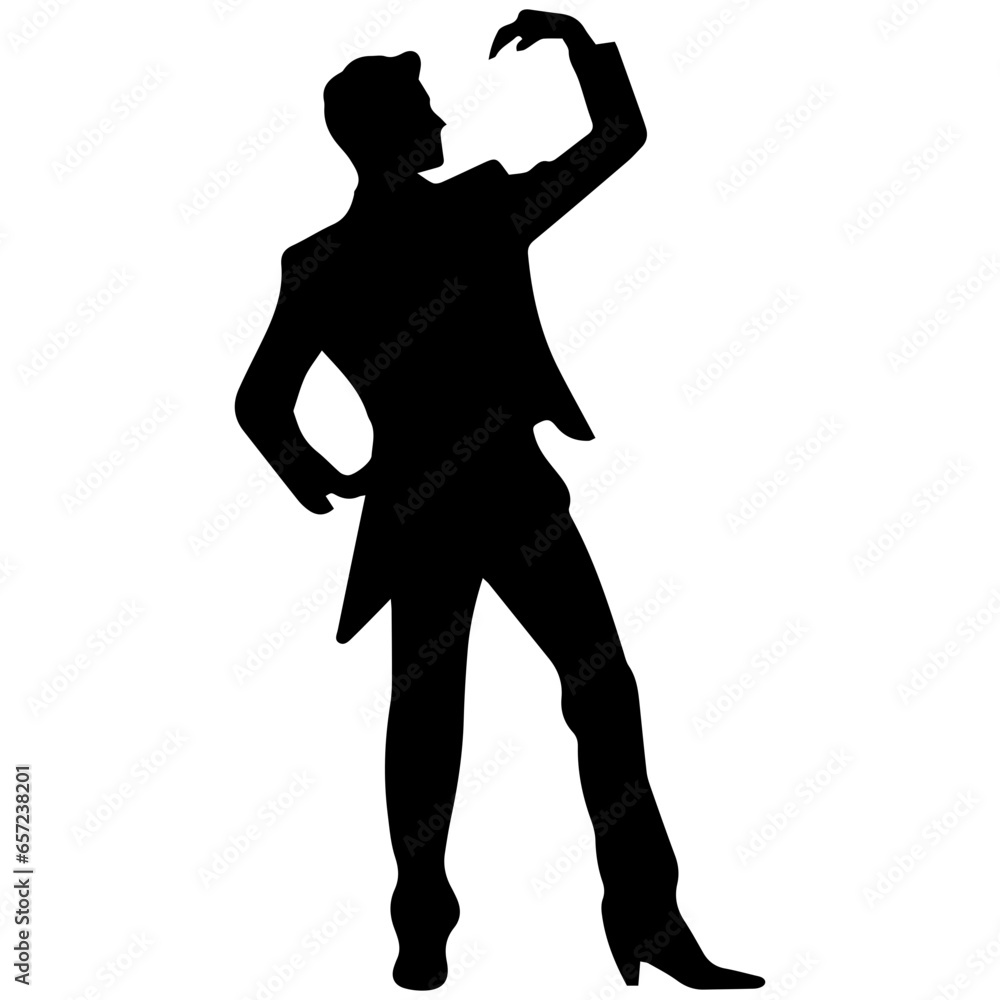 Fototapeta premium Vector silhouette of a man in a business suit standing, black color isolated on a white background