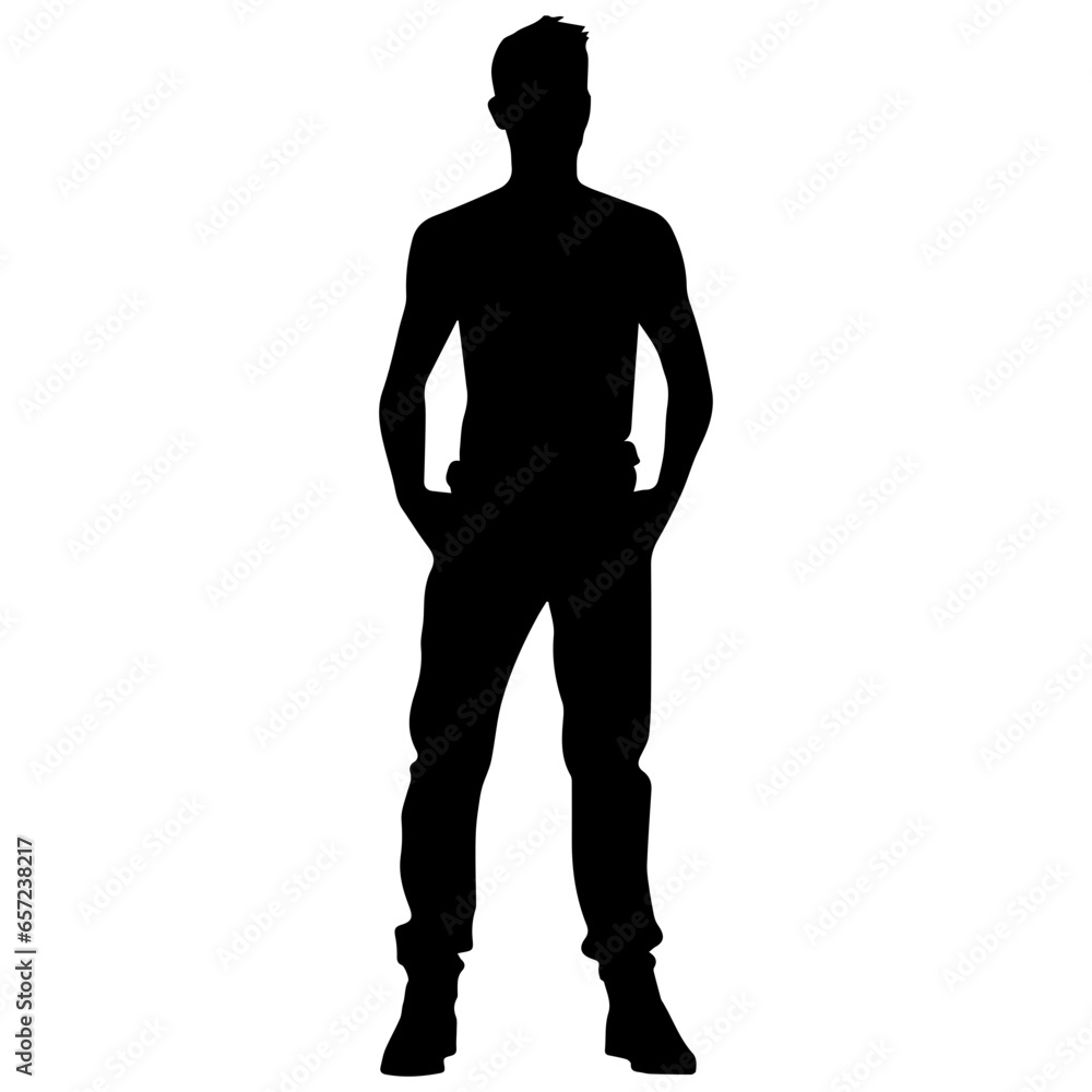 Naklejka premium Vector silhouette of a man in a business suit standing, black color isolated on a white background