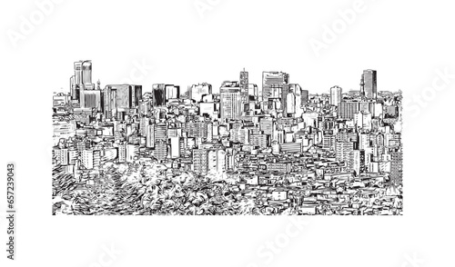 Building view with landmark of Sapporo is the city in Japan. Hand drawn sketch illustration in vector.