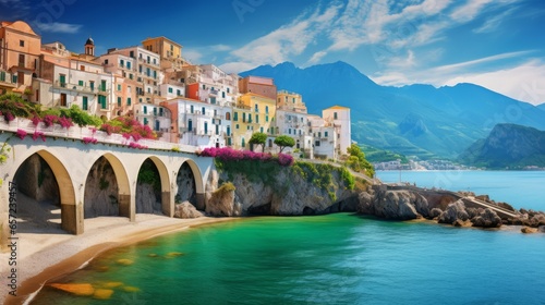 Italy's Amalfi cityscape on the Mediterranean coast photo