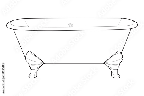 Hand-drawn outline bathtub, simple styles outline vector. Simple doodle sketch style. Vector illustration.
