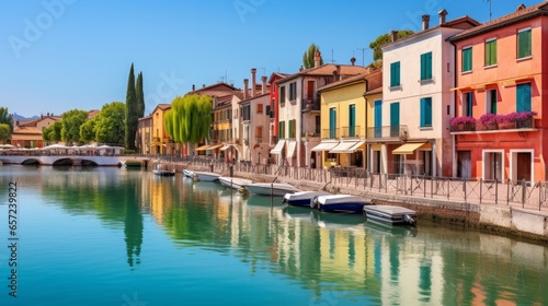 Peschiera del Garda - charming village located on the magnificent lake Lago di Garda, famous for its colorful houses. Verona province, northern Italy photo