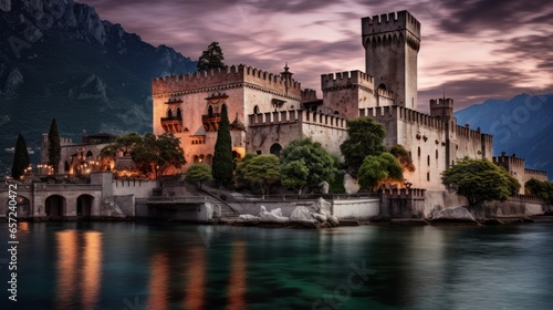 Most beautiful medieval castles of Italy. Scaligero Castle in Sirmione. Lake Lago di Garda in north, Lombardy