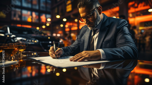 businessman in suit writing notes