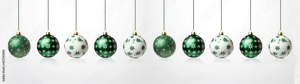 Christmas baubles green and white, celebration, advent, decorated, white christmas background banner, greeting card