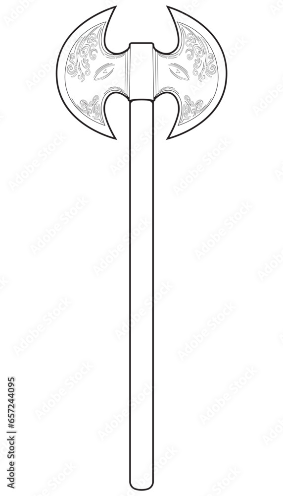 Outline Medieval Axe Vector Weapon. Vector Hand Drawn Illustration Isolated On white Background. Outline Medieval Axe Vector Weapon. Vector Hand Drawn Illustration Isolated On white Background.