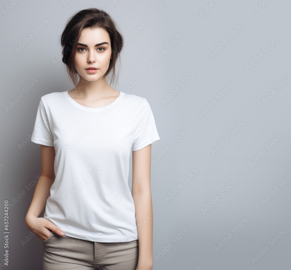 Beautiful model in white t-shirt and jeans at the casting session Beautiful model in white t-shirt and jeans at the casting session