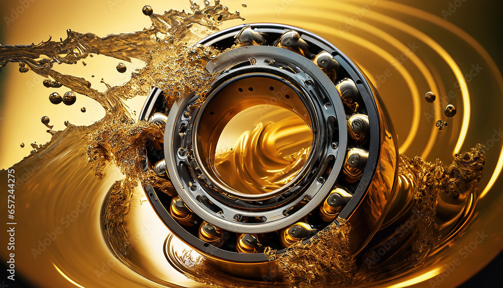Ball bearing in an oil splash, lubrication system.  - obrazy, fototapety, plakaty 