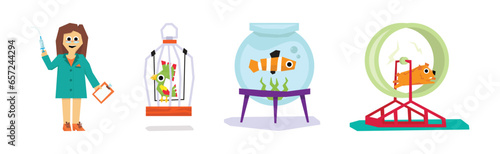 Pet Cure and Medical Treatment with Animal at Veterinary Vector Set