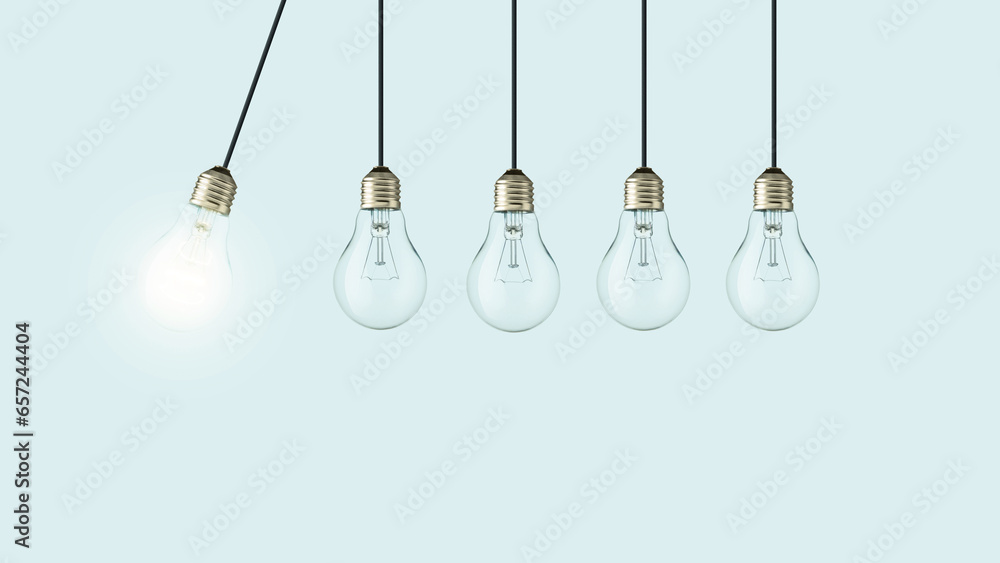 Creative light bulb lights up other extinguished light bulbs, concept. Leadership, creative idea. Think differently. Start up Creative light bulb lights up other extinguished light bulbs, concept. Leadership, creative idea. Think differently. Start up