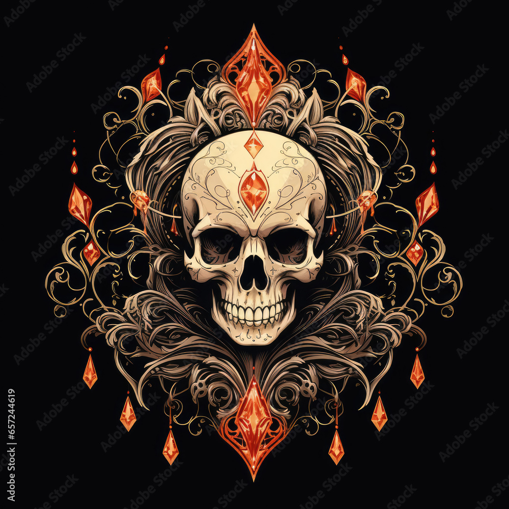 Creepy emblem with skull and gothic ornaments Creepy emblem with skull and gothic ornaments