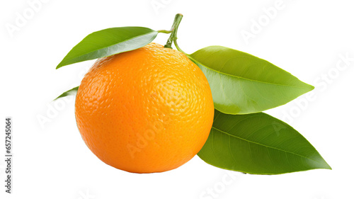 Orange fruit with leaf with transparent background