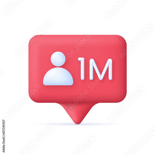 3D One million views social media notification icon. Eye symbol. Social media concept.