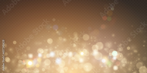 Light effect with lots of shiny bokeh highlights on transparent background for Christmas New Year design.