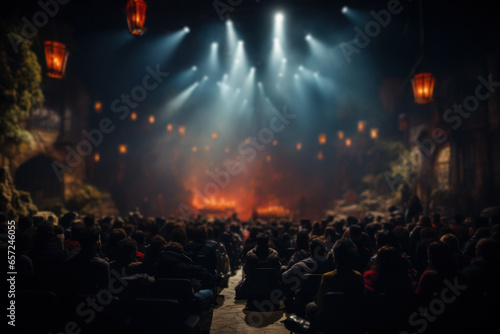 A theater stage with actors in various roles  depicting the art of storytelling and role-playing. Concept of theatrical reality. Generative Ai.
