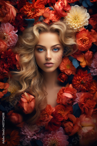 Beautiful Blonde Woman Surrounded by Flowers © Joschua