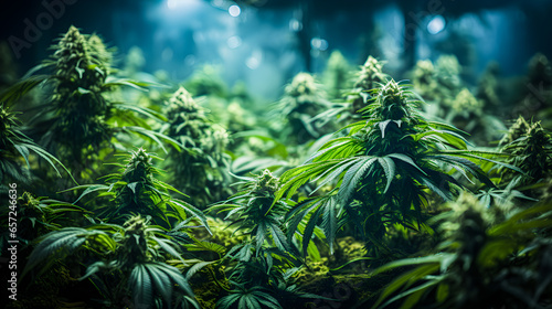 Illegal marijuana planting. Marijuana buds on cannabis plants. Benefits of marijuana. Generative ai