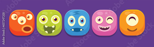 Funny Square Face Character with Emotion Icon Vector Set