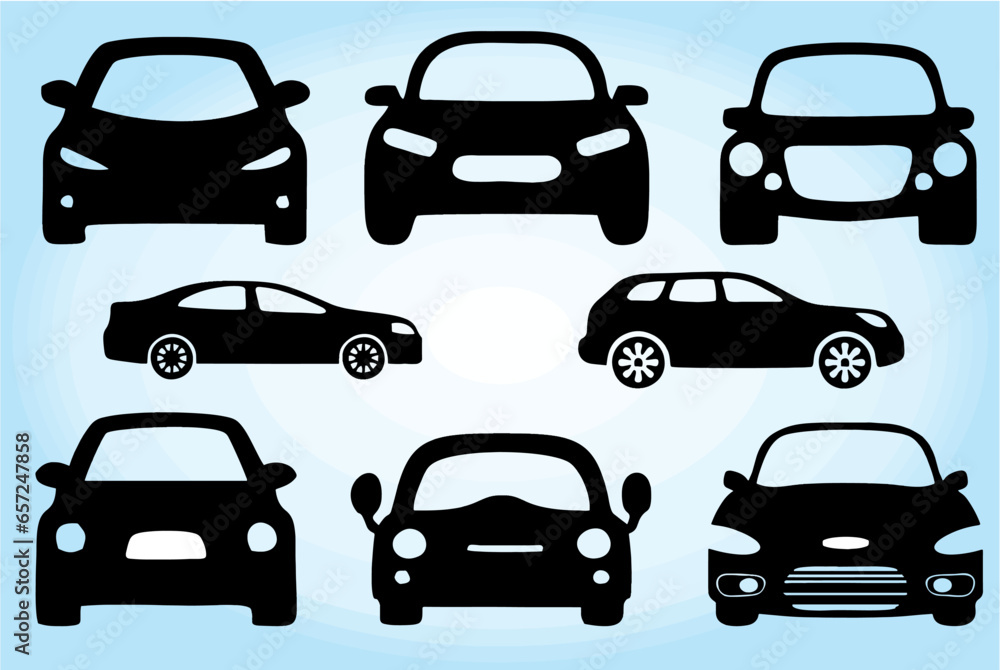 Set silhouette of cars. Sports car symbols isolated. Editable vector illustration for designing car race event, buying and selling cars related poster and banner for media and web. eps 10.