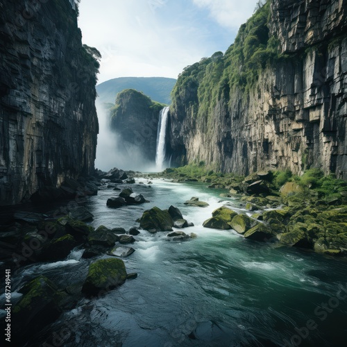 Beautiful waterfalls from various sides equipped with charming and exotic natural cliffs, can be used for wallpaper, blogs, websites, advertisements, etc. Ai generative image