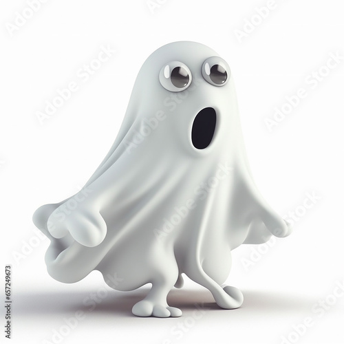 Ghost  funny cute white ghost 3d illustration on white  halloween  unusual avatar  horror
