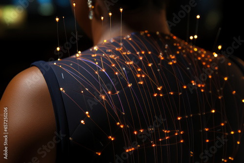 A person receiving acupuncture therapy with fine needles, promoting the balance of energy and healing within the body. Generative Ai.