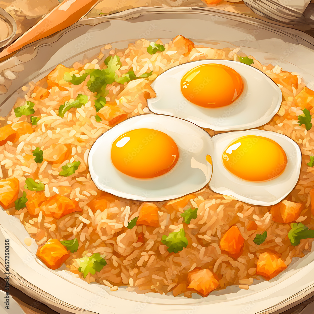 Fried rice with eggs and meat that smells delicious. Fried rice with eggs and meat that smells delicious.