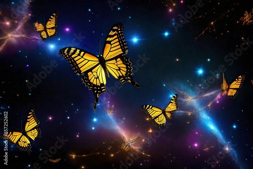 A celestial butterfly migration amidst colorful nebulae © Muhammad