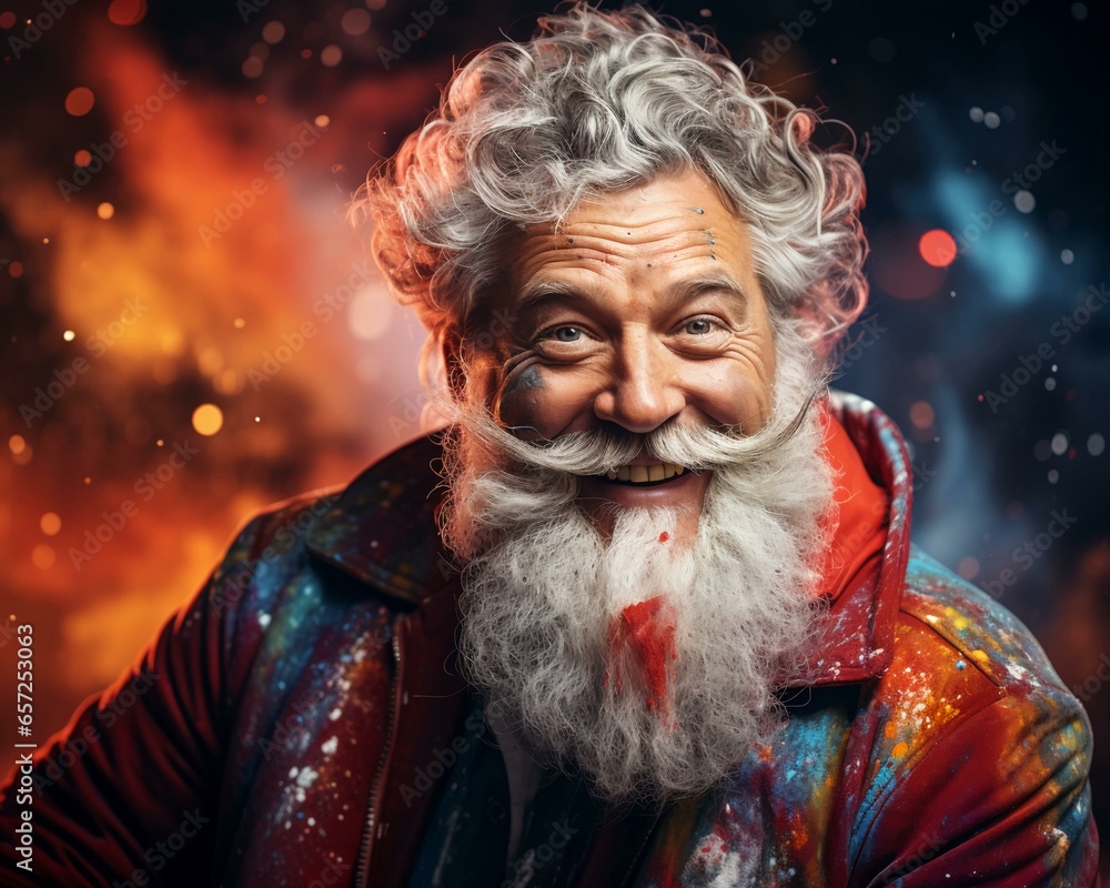 Santa Claus merry . Christmas holiday. Magical realistic close-up view. For poster postcard and advertisement. Creative illustration