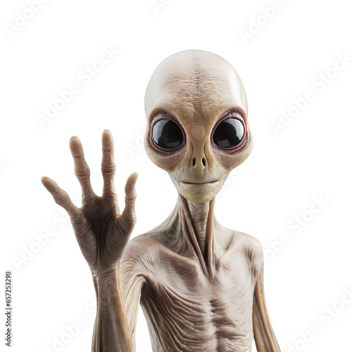 Cute alien waving to greet humans, hello world concept