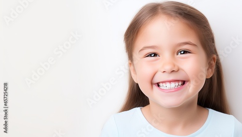 Portrait of a smiling little girl on white background with copy space